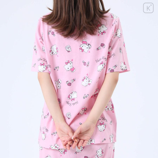 Japan Sanrio Short Sleeve Shirt Pajamas (L) - Hello Kitty / Pink - 7