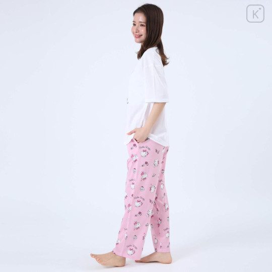 Japan Sanrio Short Sleeve T-shirt Pajamas (L) - Hello Kitty / White & Pink - 2