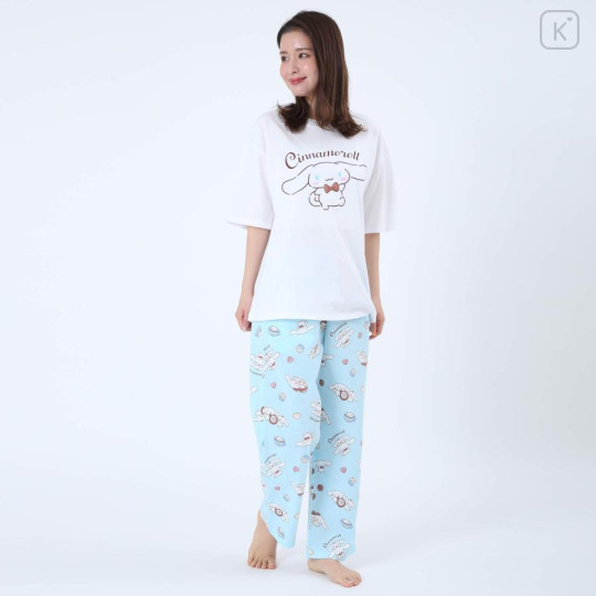 Japan Sanrio Short Sleeve T-shirt Pajamas (M) - Cinnamoroll / White & Mint - 1