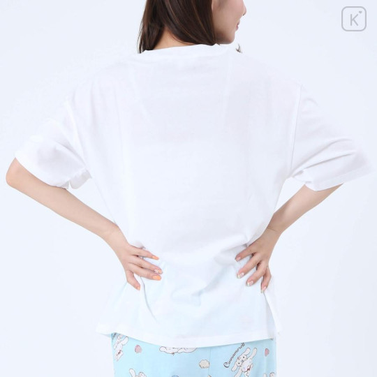 Japan Sanrio Short Sleeve T-shirt Pajamas (L) - Cinnamoroll / White & Mint - 6