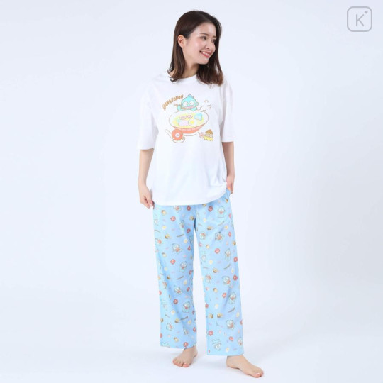 Japan Sanrio Short Sleeve T-shirt Pajamas (M) - Hangyodon / White & Blue - 1