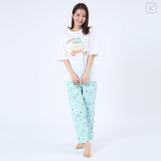 Japan Sanrio Short Sleeve T-shirt Pajamas (M) - Hangyodon / White & Mint - 1