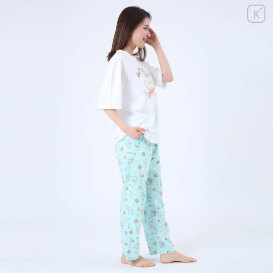 Japan Sanrio Short Sleeve T-shirt Pajamas (L) - Hangyodon / White & Mint - 4