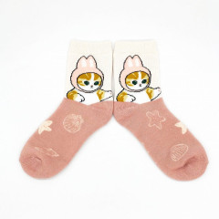 Japan Mofusand Crew Socks - Rabbit Cat / Usanyan Shell Pink