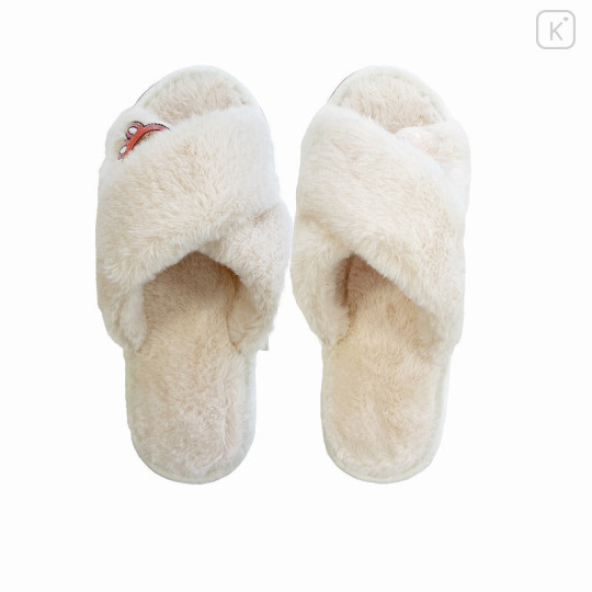 Japan Mofusand Cross Band Furry Slippers - Rabbit Cat Nyan / Ivory - 1