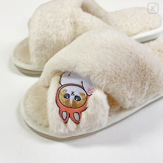 Japan Mofusand Cross Band Furry Slippers - Rabbit Cat Nyan / Ivory - 2