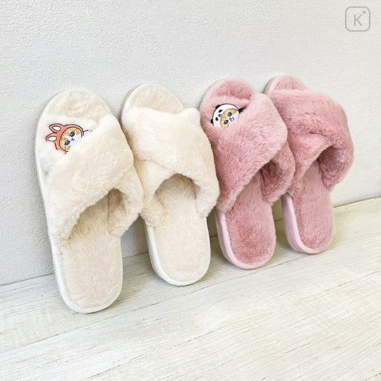 Japan Mofusand Cross Band Furry Slippers - Rabbit Cat Nyan / Ivory - 3