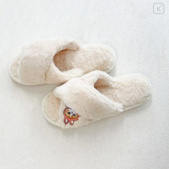 Japan Mofusand Cross Band Furry Slippers - Rabbit Cat Nyan / Ivory - 4