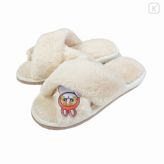 Japan Mofusand Cross Band Furry Slippers - Rabbit Cat Nyan / Ivory - 6