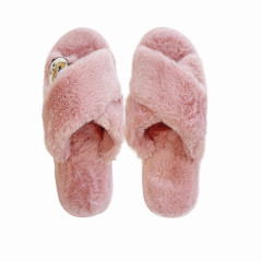 Japan Mofusand Cross Band Furry Slippers - Panda Cat Nyan / Pink