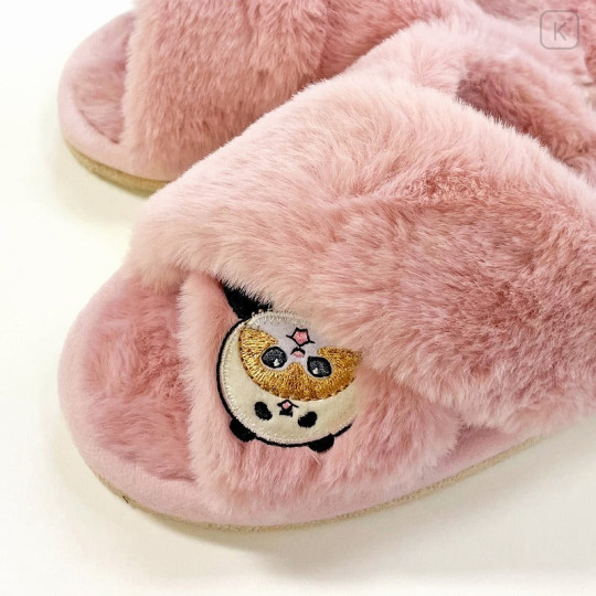 Japan Mofusand Cross Band Furry Slippers - Panda Cat Nyan / Pink - 2