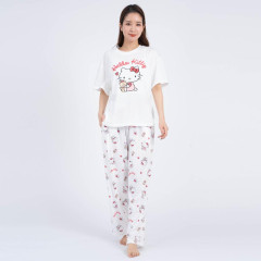 Japan Sanrio Short Sleeve T-shirt Pajamas (M) - Hello Kitty / White & White