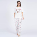 Japan Sanrio Short Sleeve T-shirt Pajamas (L) - Hello Kitty / White & White - 1