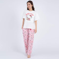 Japan Sanrio Short Sleeve T-shirt Pajamas (M) - Hello Kitty / White & Apricot - 1