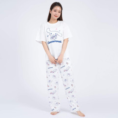 Japan Sanrio Short Sleeve T-shirt Pajamas (M) - Cinnamoroll / White & White