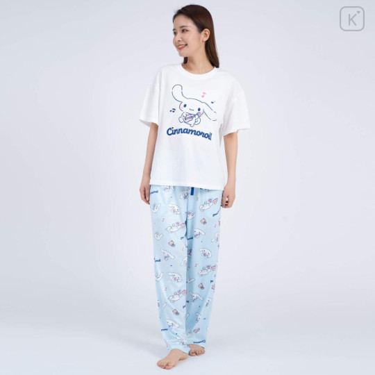 Japan Sanrio Short Sleeve T-shirt Pajamas (M) - Cinnamoroll / White & Blue - 1