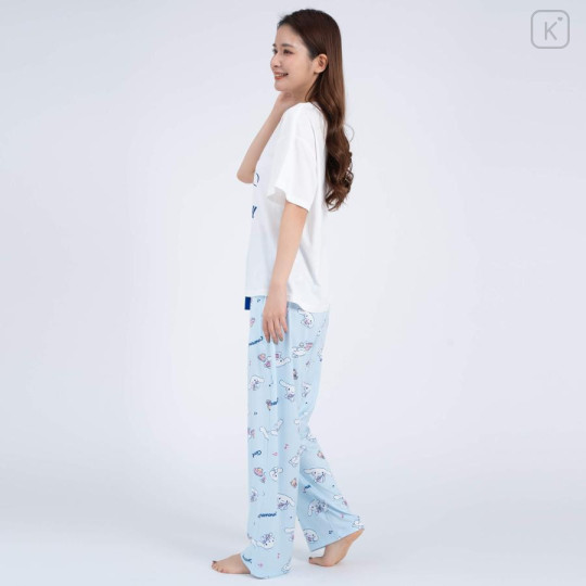 Japan Sanrio Short Sleeve T-shirt Pajamas (M) - Cinnamoroll / White & Blue - 4