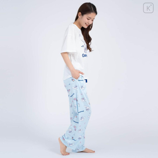 Japan Sanrio Short Sleeve T-shirt Pajamas (M) - Cinnamoroll / White & Blue - 6