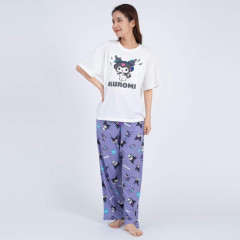 Japan Sanrio Short Sleeve T-shirt Pajamas (M) - Kuromi / White & Purple