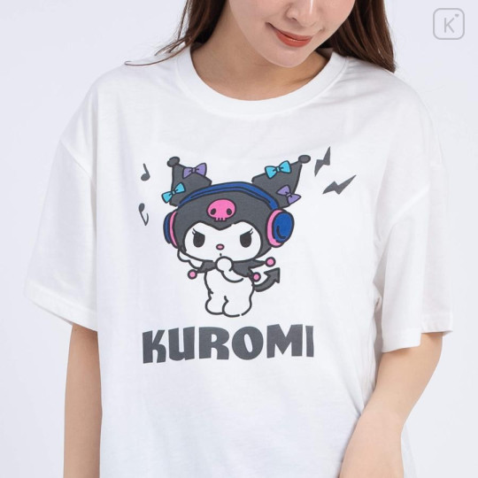 Japan Sanrio Short Sleeve T-shirt Pajamas (M) - Kuromi / White & Purple - 2