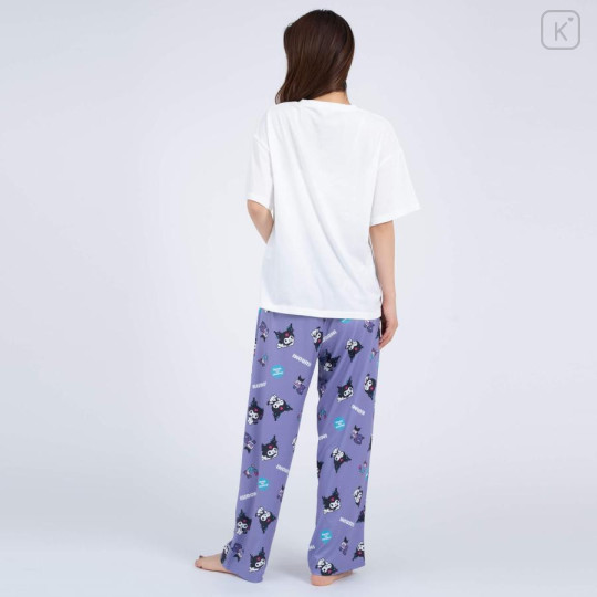 Japan Sanrio Short Sleeve T-shirt Pajamas (M) - Kuromi / White & Purple - 5