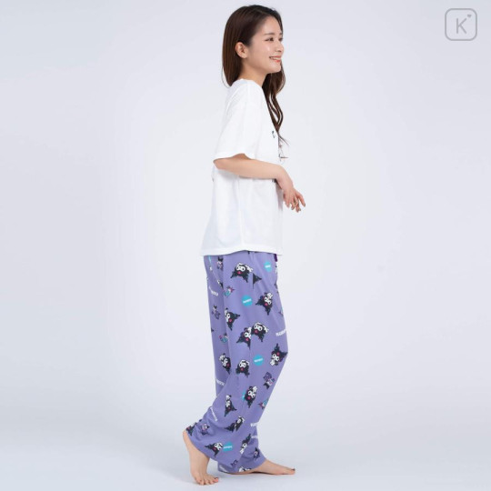 Japan Sanrio Short Sleeve T-shirt Pajamas (M) - Kuromi / White & Purple - 6