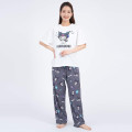 Japan Sanrio Short Sleeve T-shirt Pajamas (M) - Kuromi / White & Gray - 1