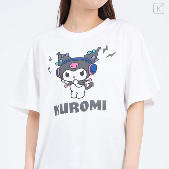 Japan Sanrio Short Sleeve T-shirt Pajamas (M) - Kuromi / White & Gray - 2