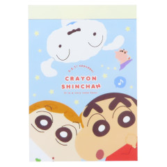 Japan Crayon Shin-chan Mini Notepad - Shinnosuke Nohara & Shiro & Sister / Blue