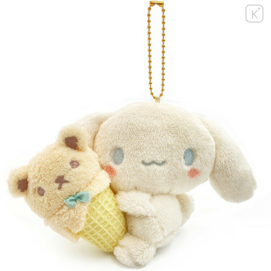 Japan Sanrio Mascot Holder - Cinnamoroll / Relaxing Natural Beige Ice Cream Bear - 1