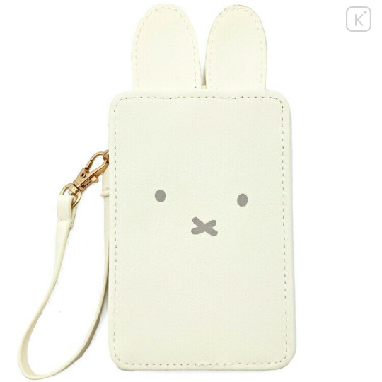 Japan Miffy Pass Case Card Holder & Reel - Miffy / Face Ivory - 1