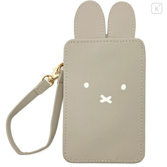 Japan Miffy Pass Case Card Holder & Reel - Miffy / Face Grey - 1