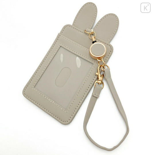 Japan Miffy Pass Case Card Holder & Reel - Miffy / Face Grey - 2