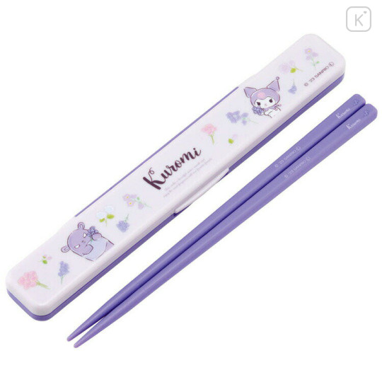 Japan Sanrio Chopsticks with Case - Kuromi / Flower - 1