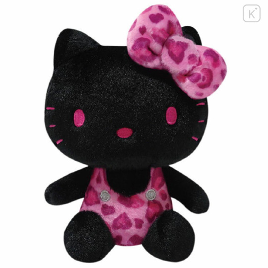 Japan Sanrio Sitting Plush Toy - Hello Kitty / Leopard Black Pink - 1