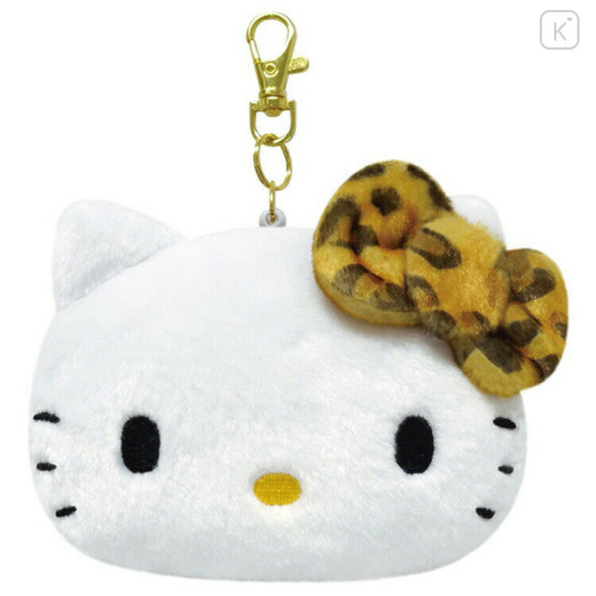 Japan Sanrio Pass Case Card Holder Pouch & Reel - Hello Kitty / Leopard Toffee Brown - 1