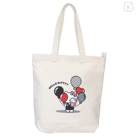 Japan Sanrio Zipper Tote Bag - Hello Kitty / Party Popcorn & Balloon - 1