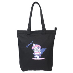 Japan Sanrio Zipper Tote Bag - Kuromi & My Melody / Party Cake Black