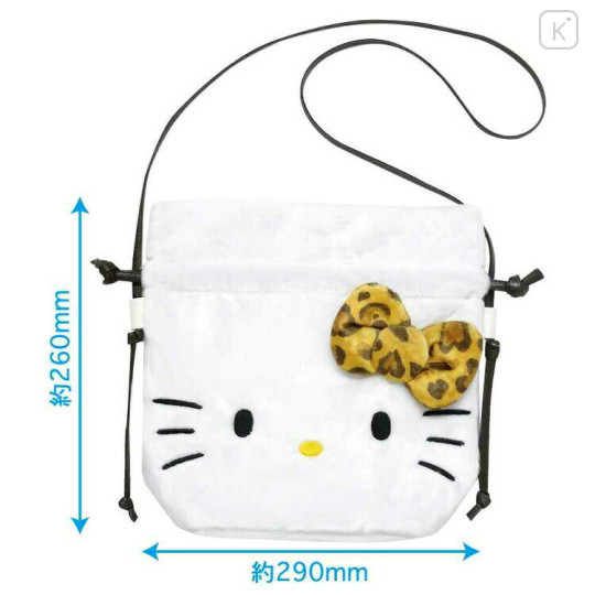 Japan Sanrio Drawstring Shoulder Bag - Hello Kitty / Leopard Toffee Brown - 2