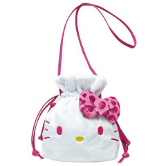 Japan Sanrio Drawstring Shoulder Bag - Hello Kitty / Leopard Pink