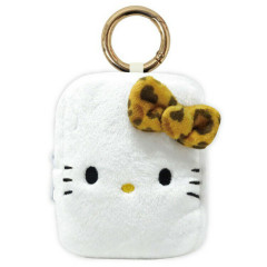 Japan Sanrio Mascot Mini Pouch with Carabiner - Hello Kitty / Leopard Toffee Brown