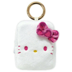 Japan Sanrio Mascot Mini Pouch with Carabiner - Hello Kitty / Leopard Pink