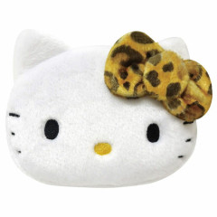 Japan Sanrio Face-shaped Pouch - Hello Kitty / Leopard Toffee Brown