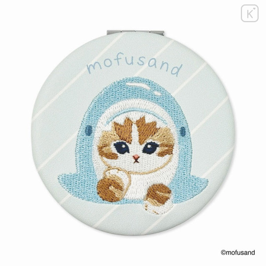 Japan Mofusand 2-sided Compact Mirror - Cat / Shark Nyan Pastel Blue - 1