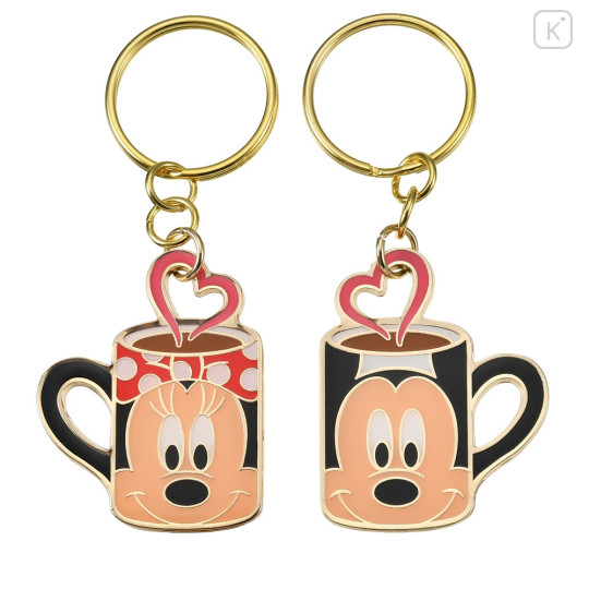 Japan Disney Store Metal Keychain - Mickey Mouse & Minnie Mouse / Love Mug Pair - 2