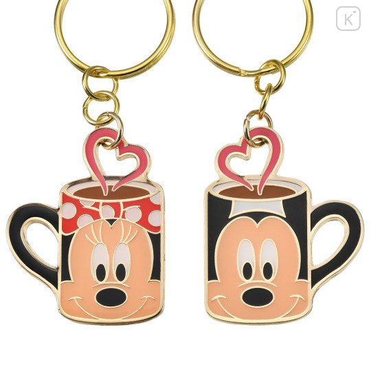 Japan Disney Store Metal Keychain - Mickey Mouse & Minnie Mouse / Love Mug Pair - 4