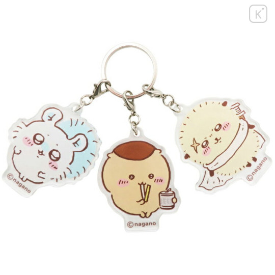 Japan Chiikawa Acrylic Keychain 3 Charm - Kurimanju & Momonga & Rakko - 1