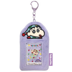 Japan Crayon Shin-chan Photo Holder Card Case Keychain - Fluffy Purple Pajama / Enjoy Idol