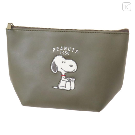 Japan Peanuts Boat-Shaped Pouch - Snoopy / Retro Beagle Deep Green - 1