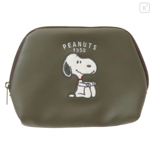 Japan Peanuts Mini Pouch & Tissue Case - Snoopy / Retro Beagle Deep Green - 1